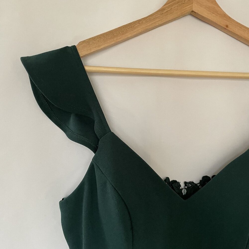 City Studio green flare sleeve fitted short dress mini lace detail princess - Picture 2 of 8